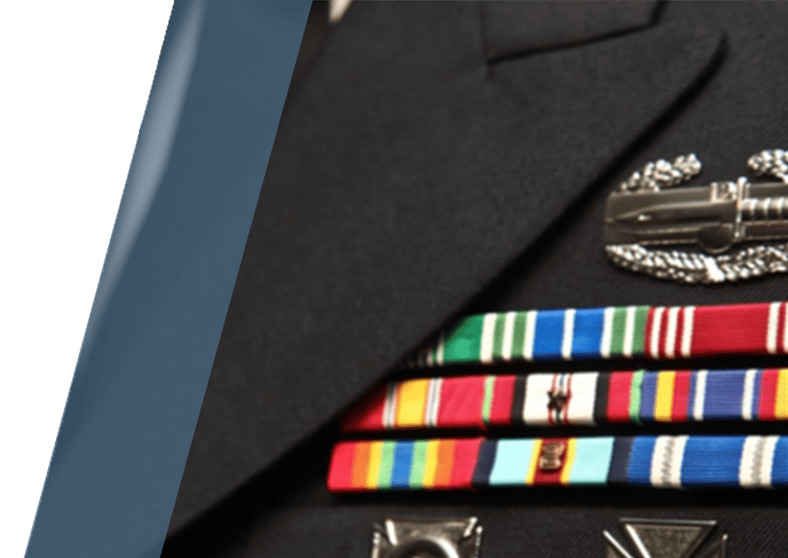 A close up of the collar and medals on a uniform.